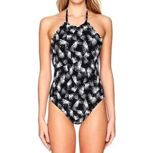 La Blanca - High Neck Petal Pusher One-Piece Swimsuit - Black and White